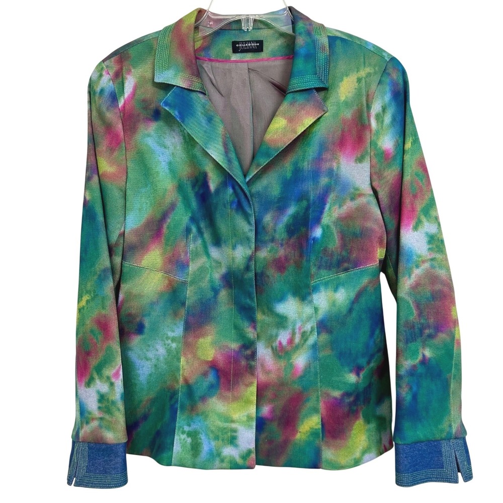 Juliana Collezione Watercolor Abstract Print Blazer Jacket Multi-Color Womens 12